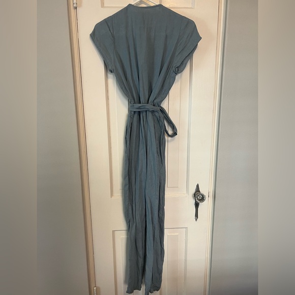 Not Perfect Linen Blue Wrap Jumpsuit - Picture 3 of 4
